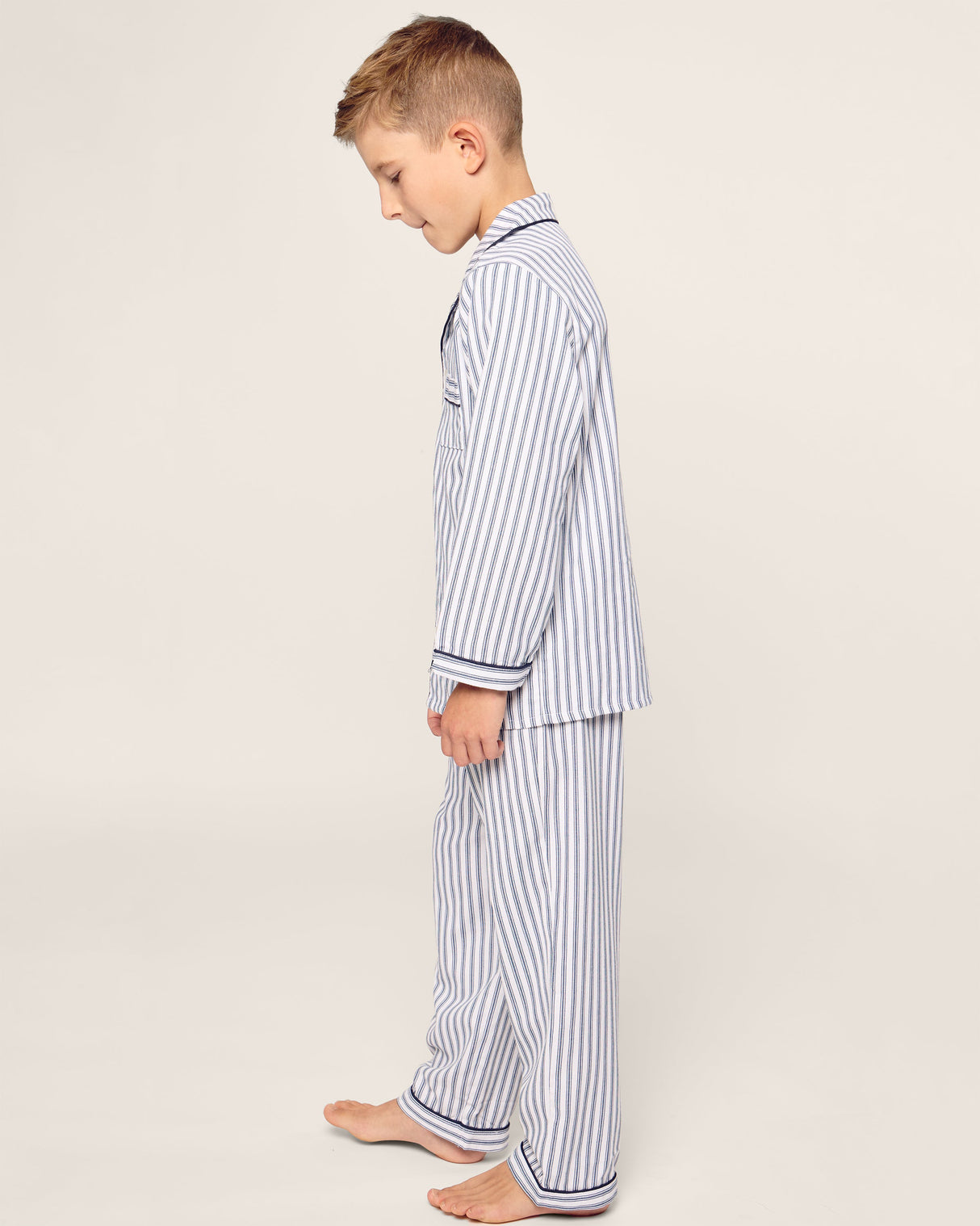 Kid's Twill Pajama Set in Navy French Ticking - HoneyBug