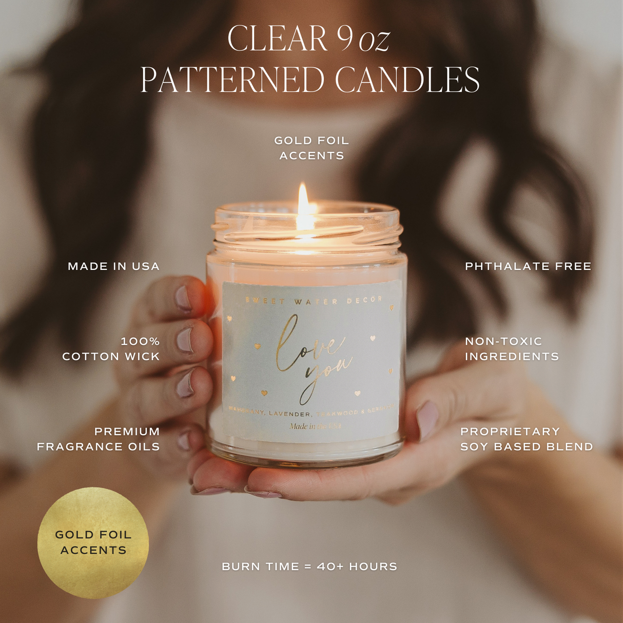 Best Mom Ever Soy Patterned Candle - Clear Jar - 9 oz (Wildflowers and Salt) - HoneyBug