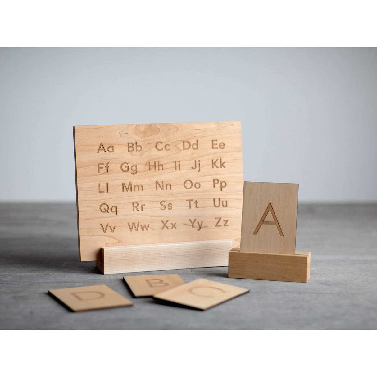 Wooden Alphabet Montessori Board and Tabletop Reference Chart • Modern Sans Serif - HoneyBug
