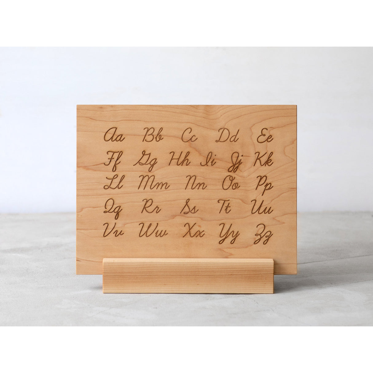 Wooden Alphabet Montessori Board and Tabletop Reference Chart โขย Classic Script Cursive - HoneyBug