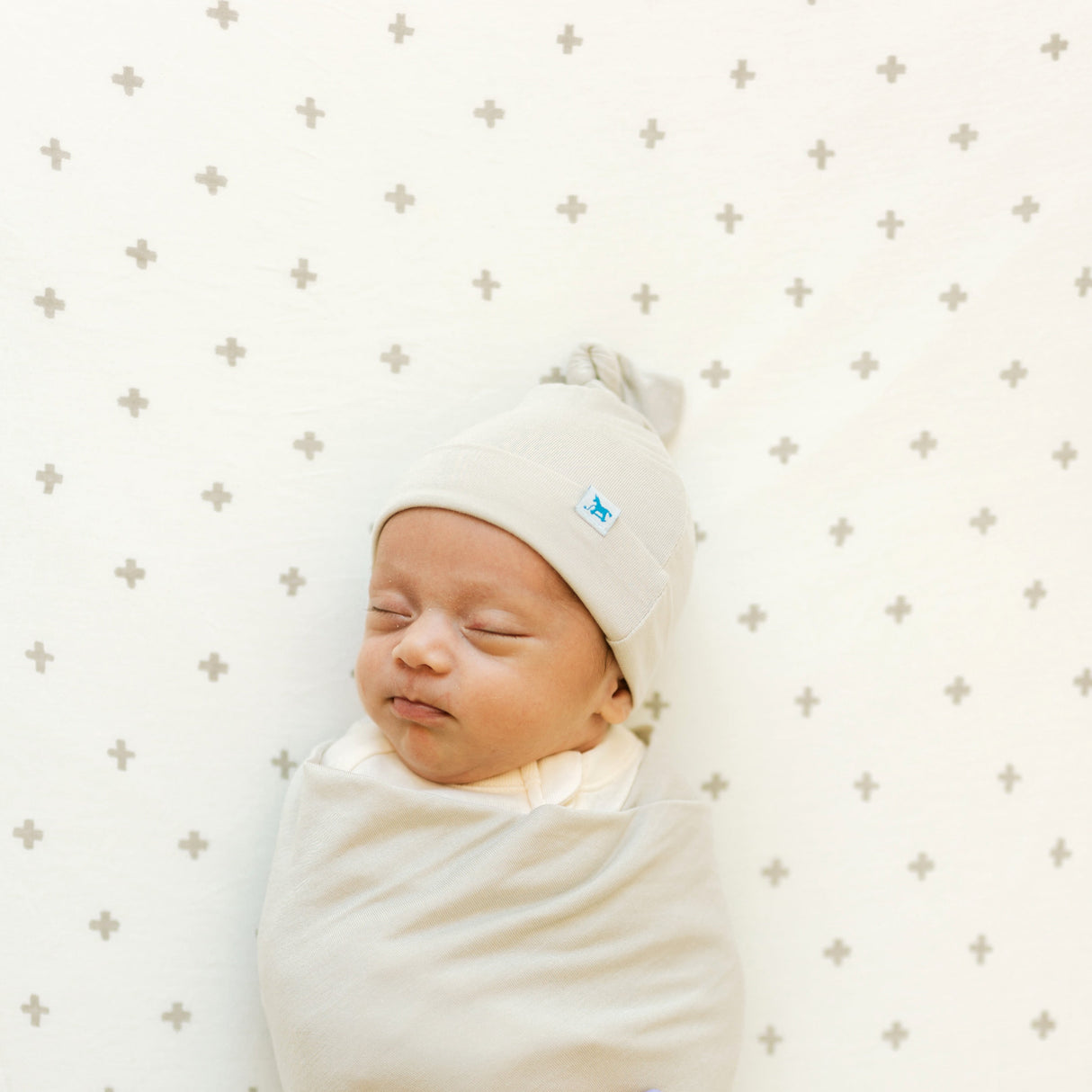 Stretch Knit Crib Sheet - Grey Cross - HoneyBug