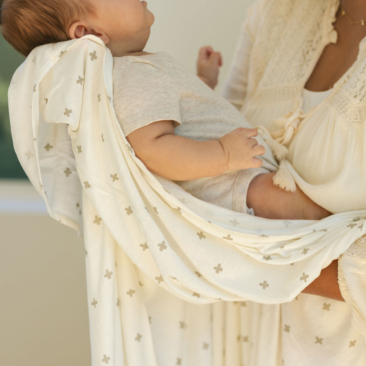 Stretch Knit Swaddle Blanket 2 Pack - Grey Cross - HoneyBug