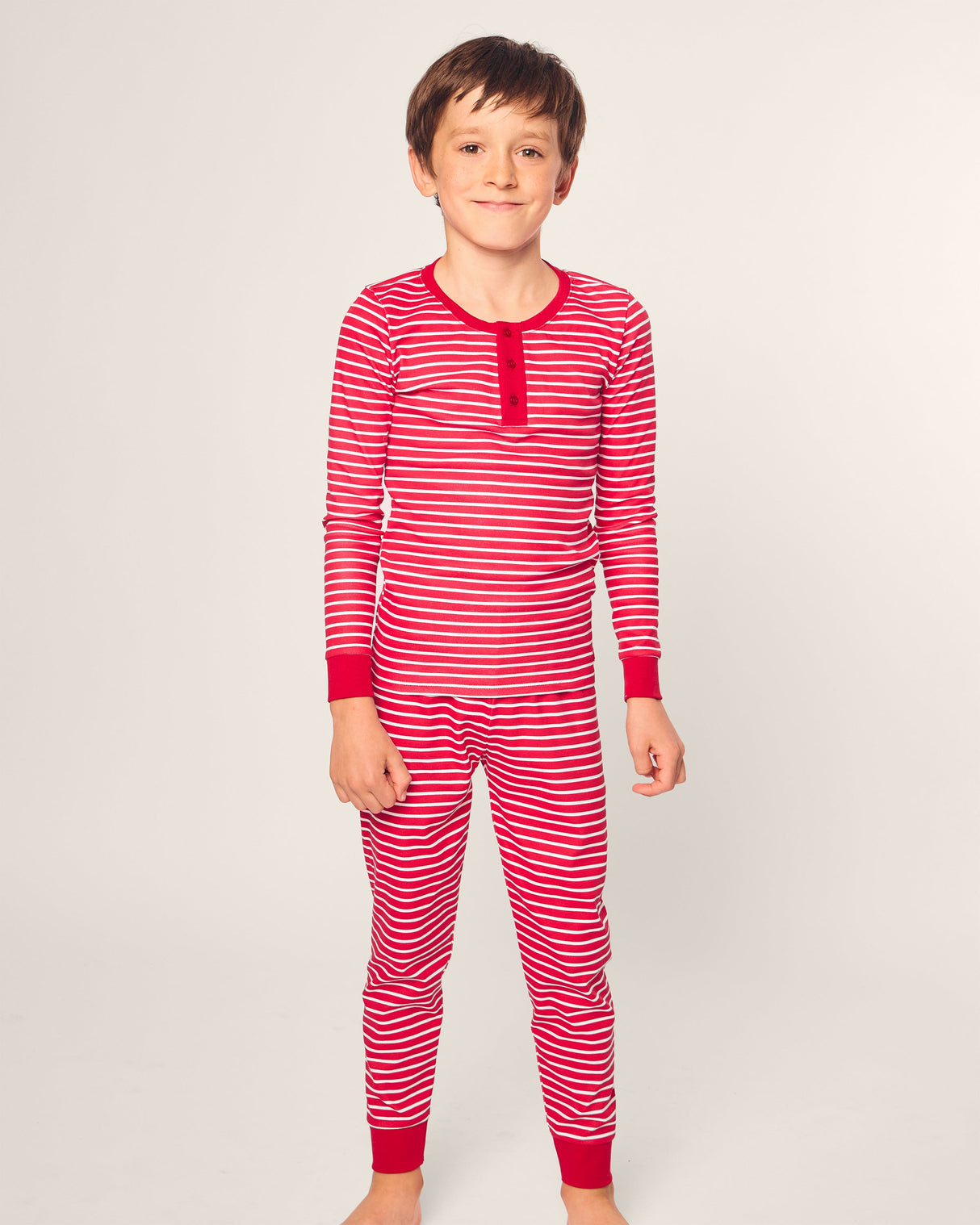 Kid's Pima Snug Fit Pajama Set in Red Stripe - HoneyBug