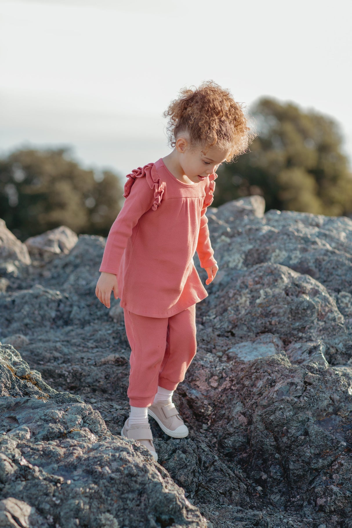 Waffle Long Sleeve Dress - Terra Cotta - HoneyBug