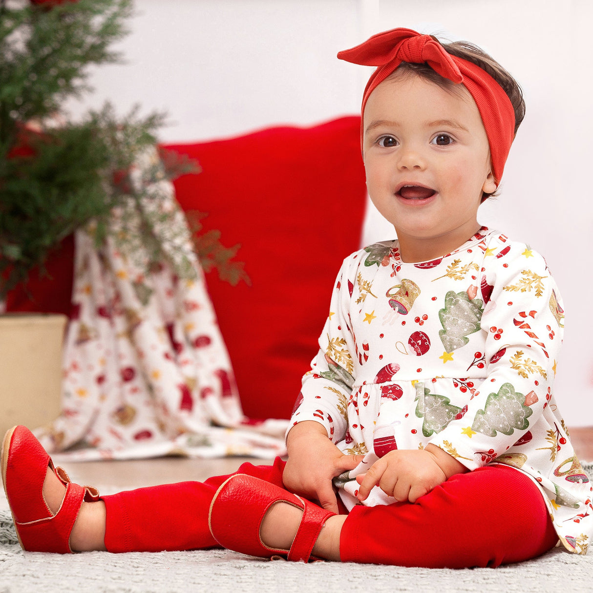 Girls' Christmas Tunic Set – Bamboo Holiday Outfit Set - Noel - HoneyBug