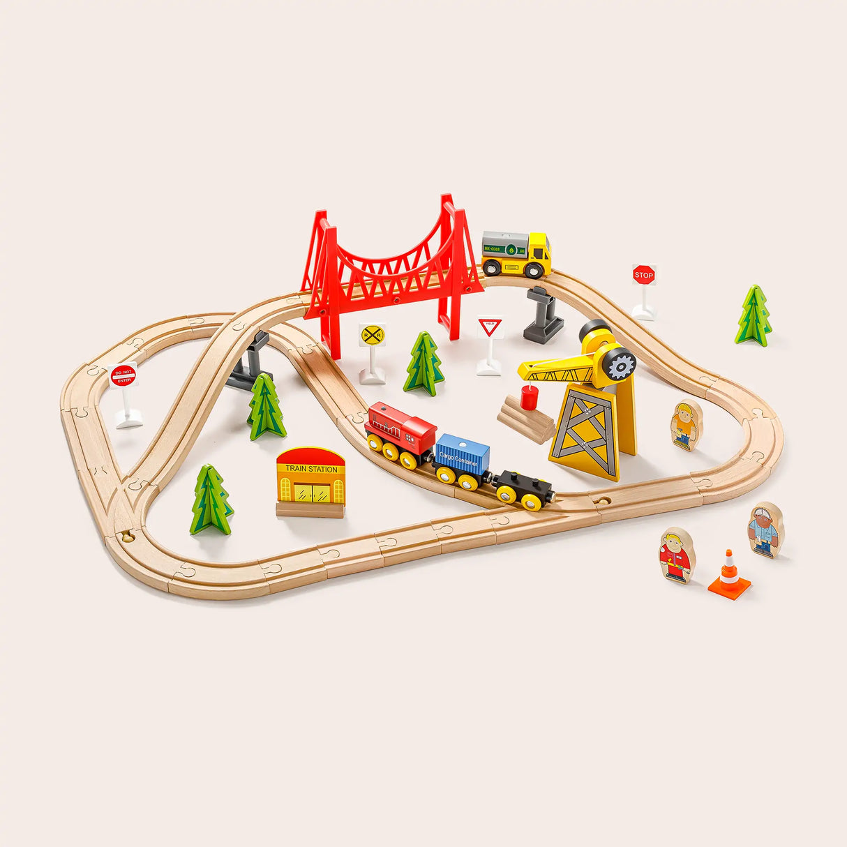 Tiny Land® Wooden Train Set 110 Pcs - HoneyBug