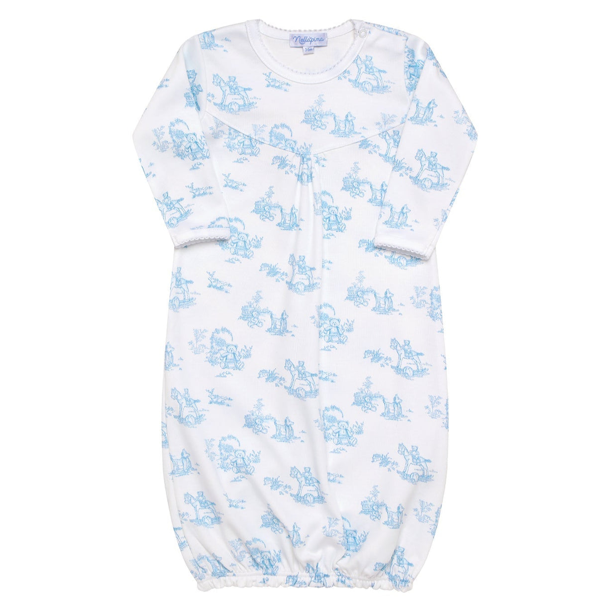 Blue Toile Baby Gown - HoneyBug