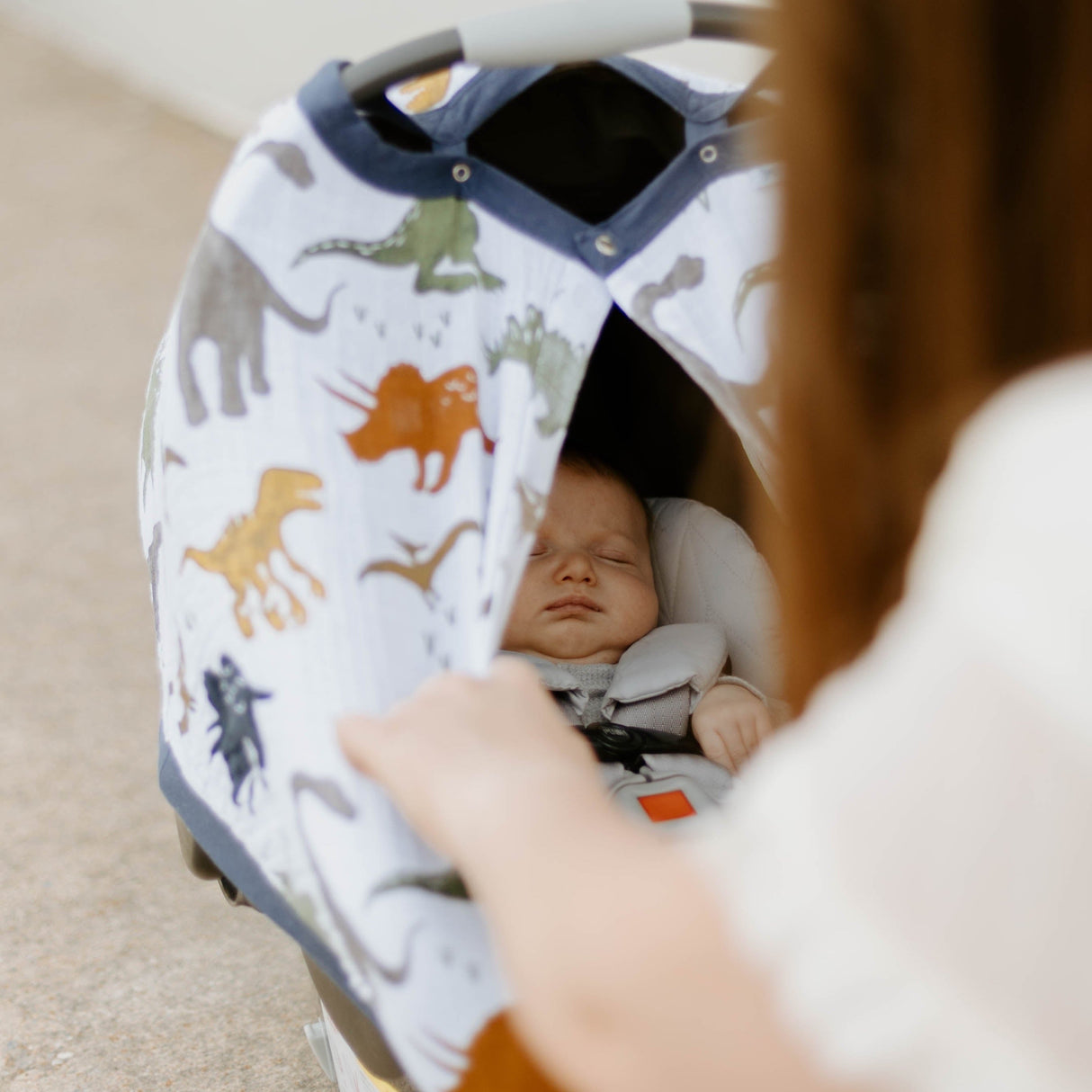 Cotton Muslin Car Seat Canopy - Dino Friends - HoneyBug