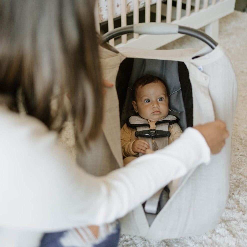 Cotton Muslin Car Seat Canopy - Porpoise - HoneyBug
