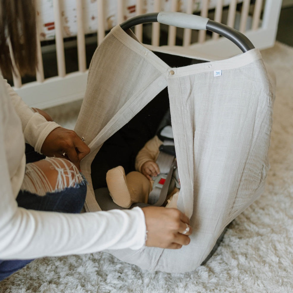 Cotton Muslin Car Seat Canopy - Porpoise - HoneyBug