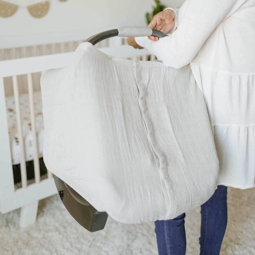 Cotton Muslin Car Seat Canopy - Porpoise - HoneyBug