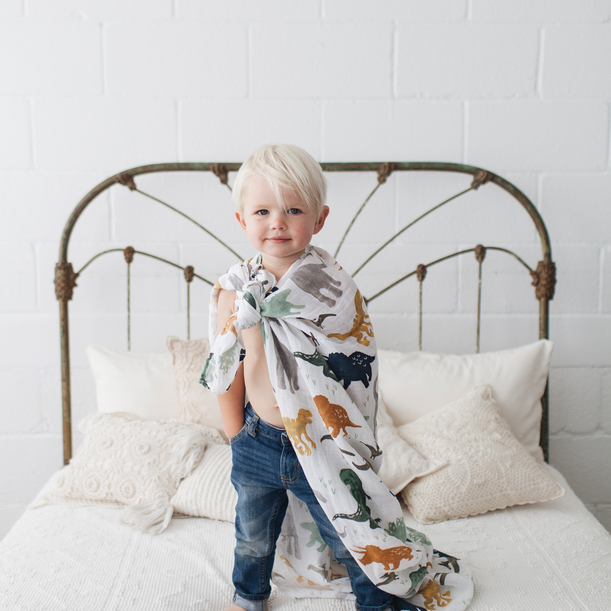 Cotton Muslin Swaddle Blanket 3 Pack - Dino Friends 2 - HoneyBug