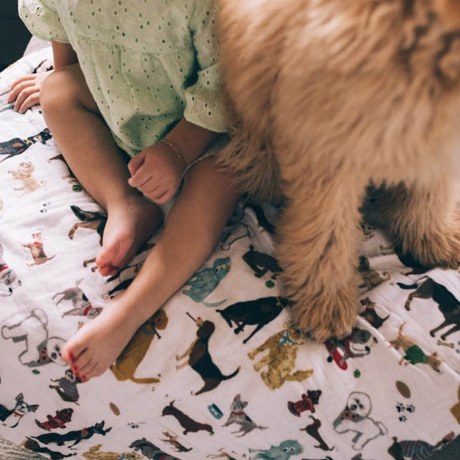 Cotton Muslin Quilted Throw - Woof - HoneyBug