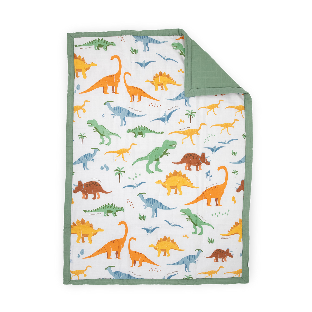 Cotton Muslin Toddler Bedding 3 Piece Set - Dino Names - HoneyBug