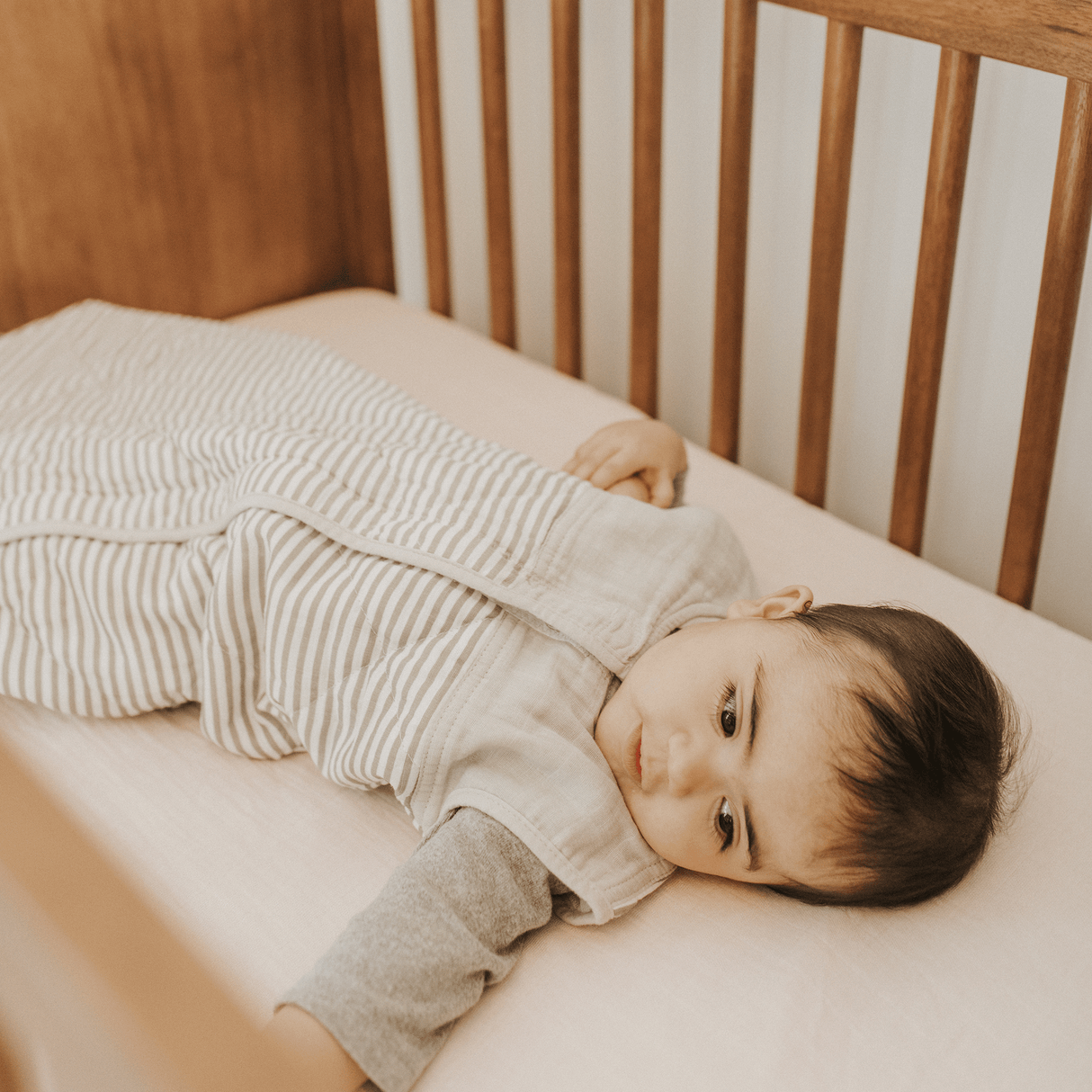 Cotton Muslin Quilted Sleep Bag - Grey Stripe - HoneyBug