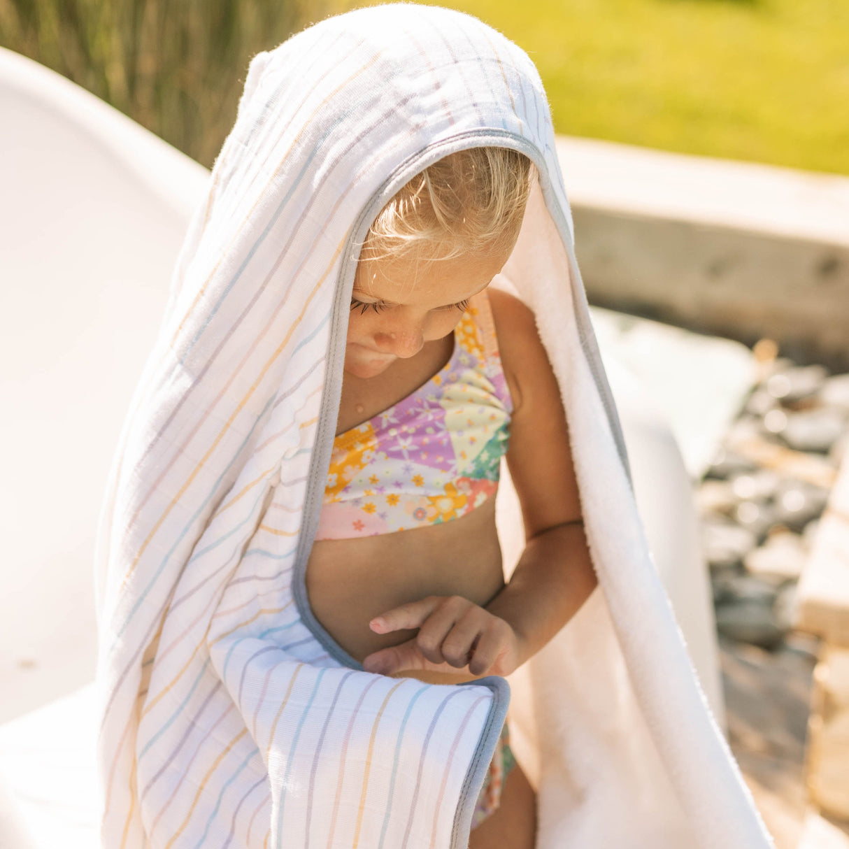 Toddler Hooded Towel - Unicorn Stripe - HoneyBug