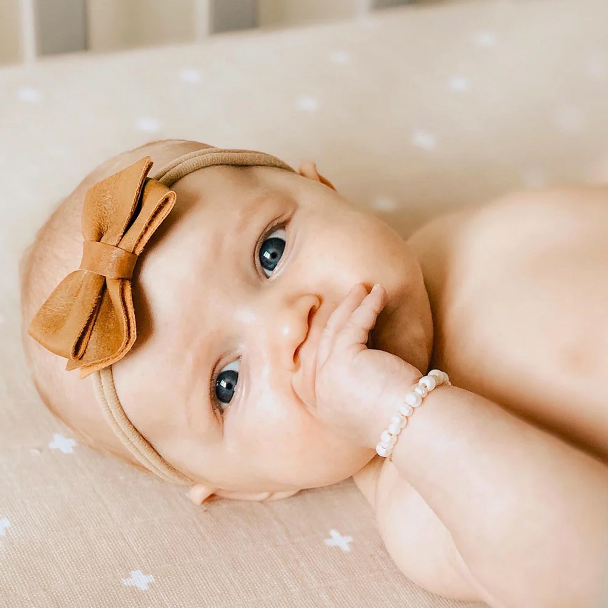 Cotton Muslin Crib Sheet - Taupe Cross - HoneyBug