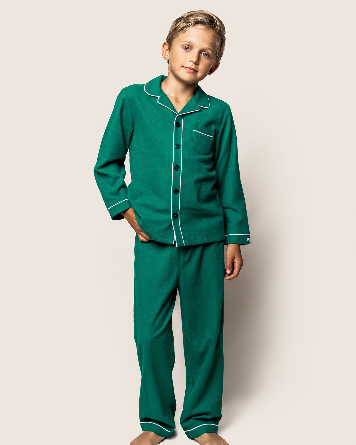 Kid's Flannel Pajama Set in Forest Green - HoneyBug