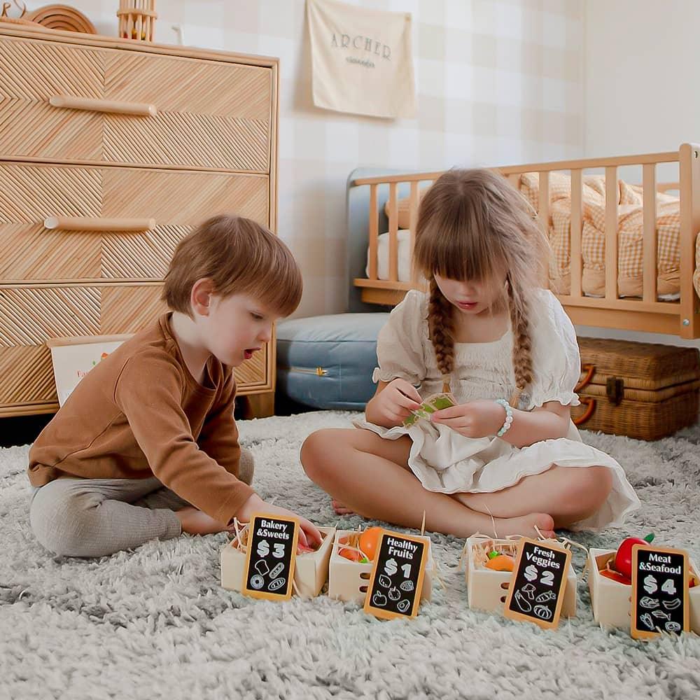 Tiny Land® Play Kitchen Accessories – Wooden Play Food for Play Kitchen: Pretend Cooking Set for Kids