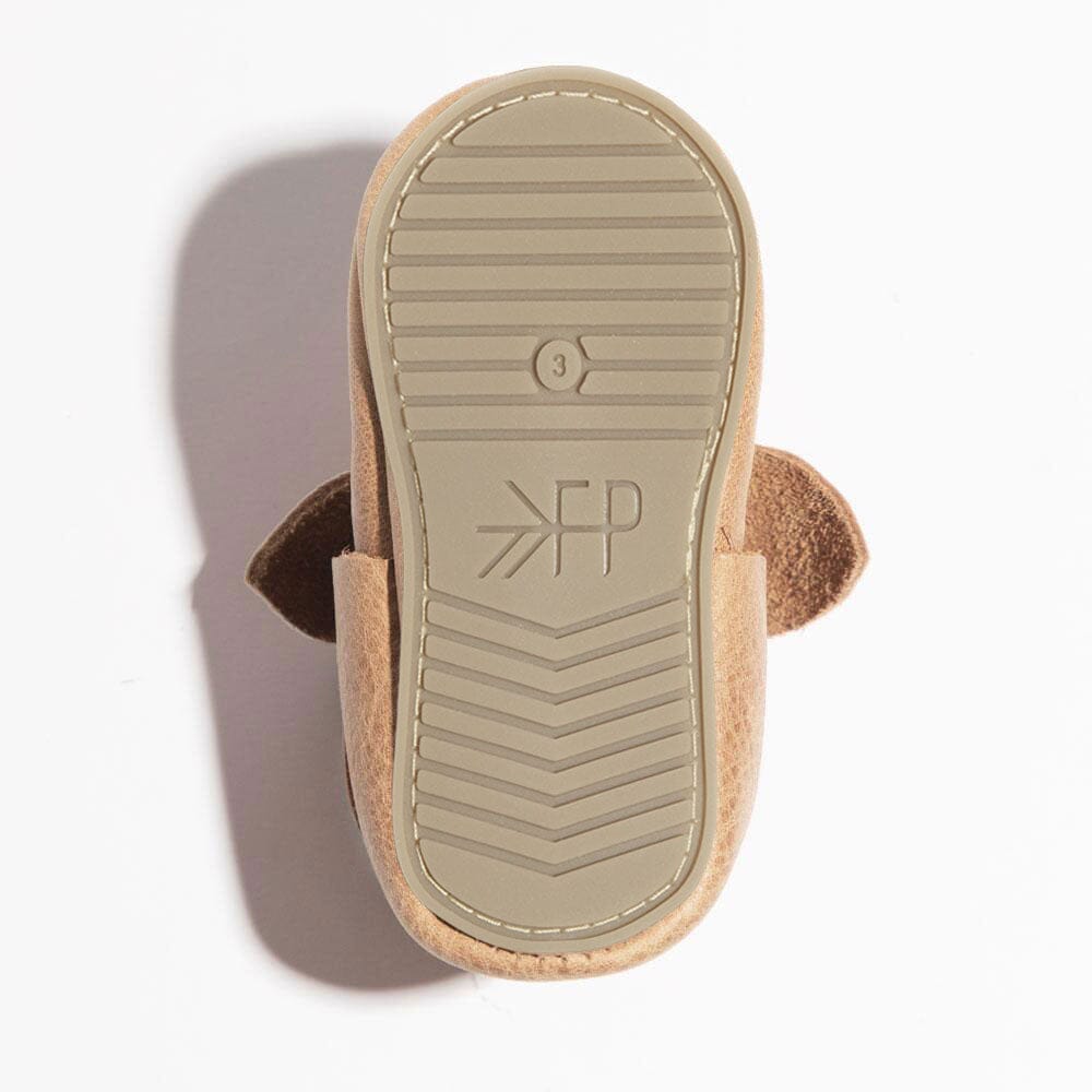 Weathered Brown Knotted Bow Baby Shoe - HoneyBug