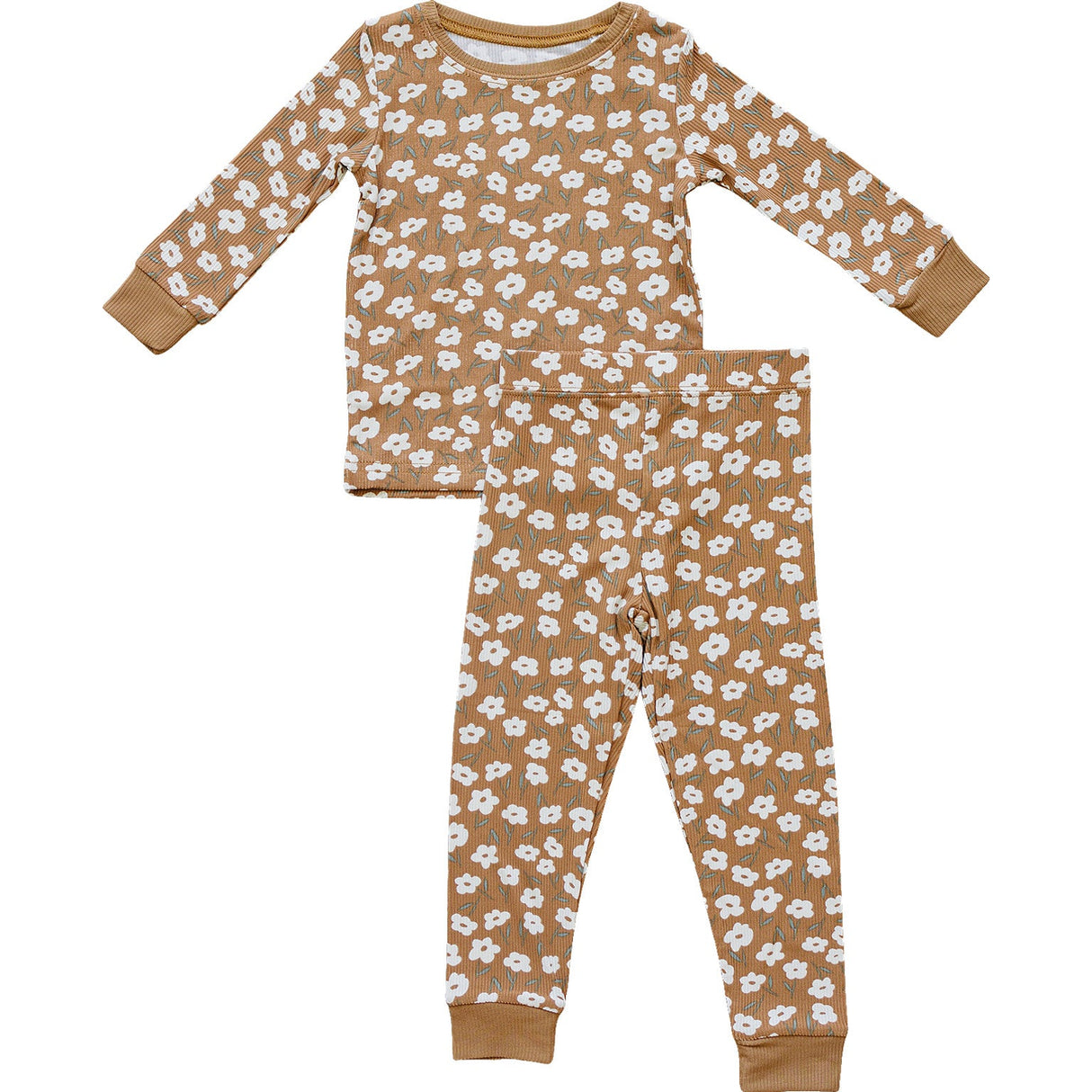 Mustard Floral Ribbed Bamboo Cozy Set - HoneyBug