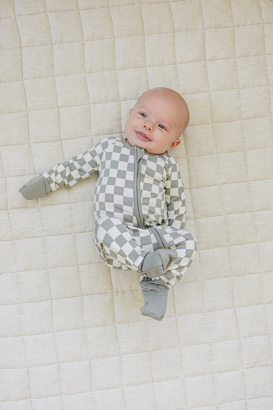 Light Green Checkered Bamboo Zipper - HoneyBug