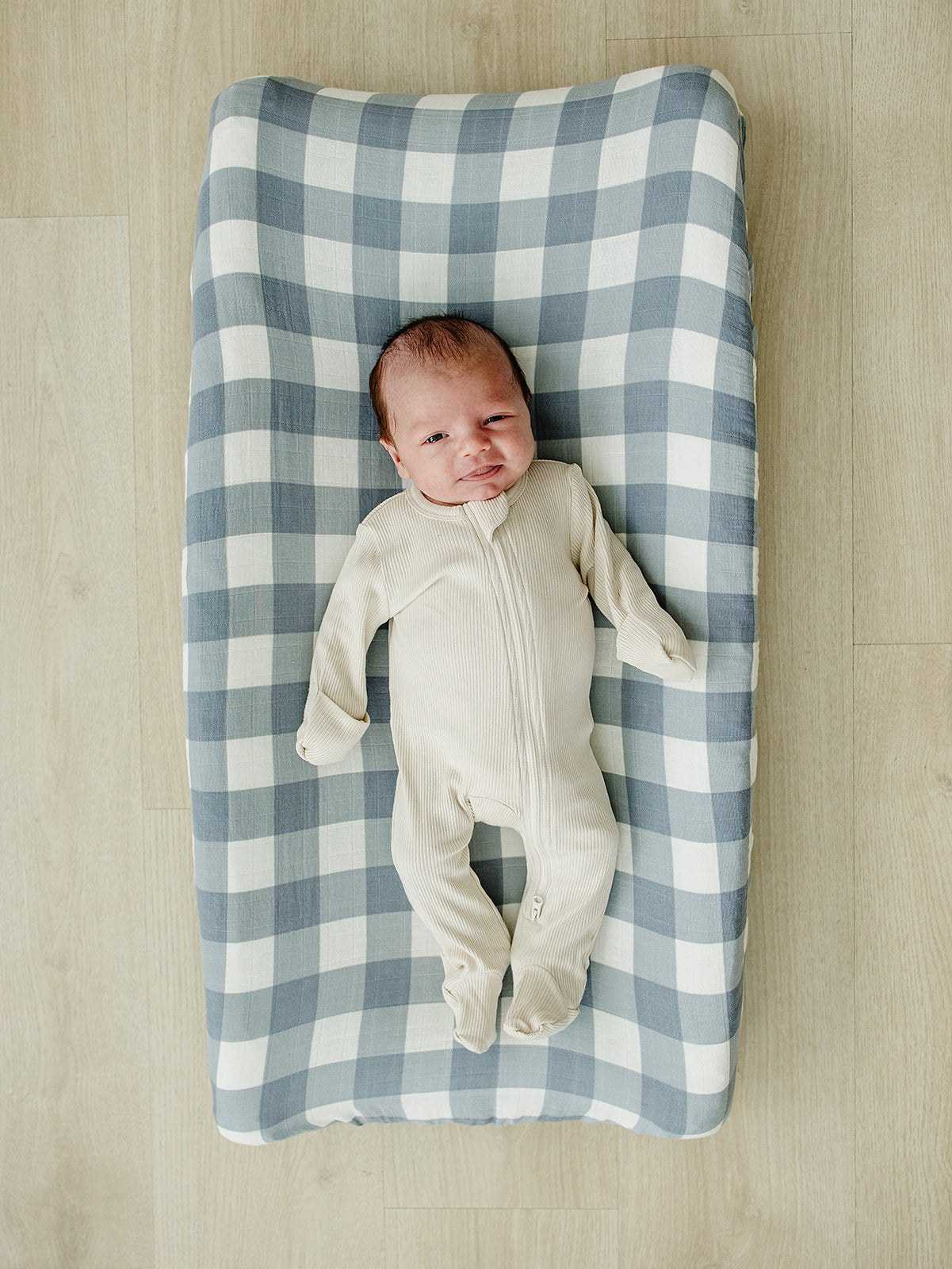 Dusty Blue Gingham Muslin Changing Pad Cover - HoneyBug