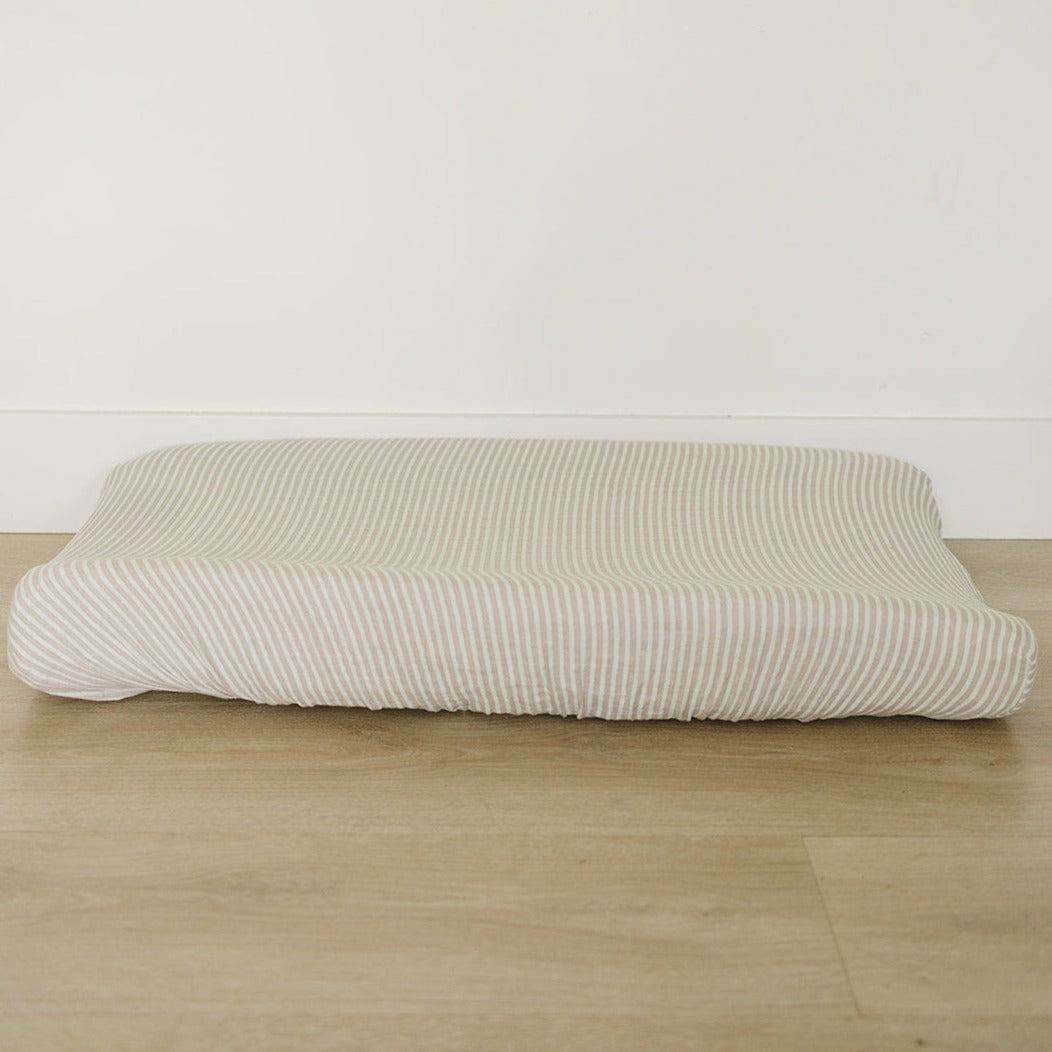 Taupe Stripe Muslin Changing Pad Cover - HoneyBug