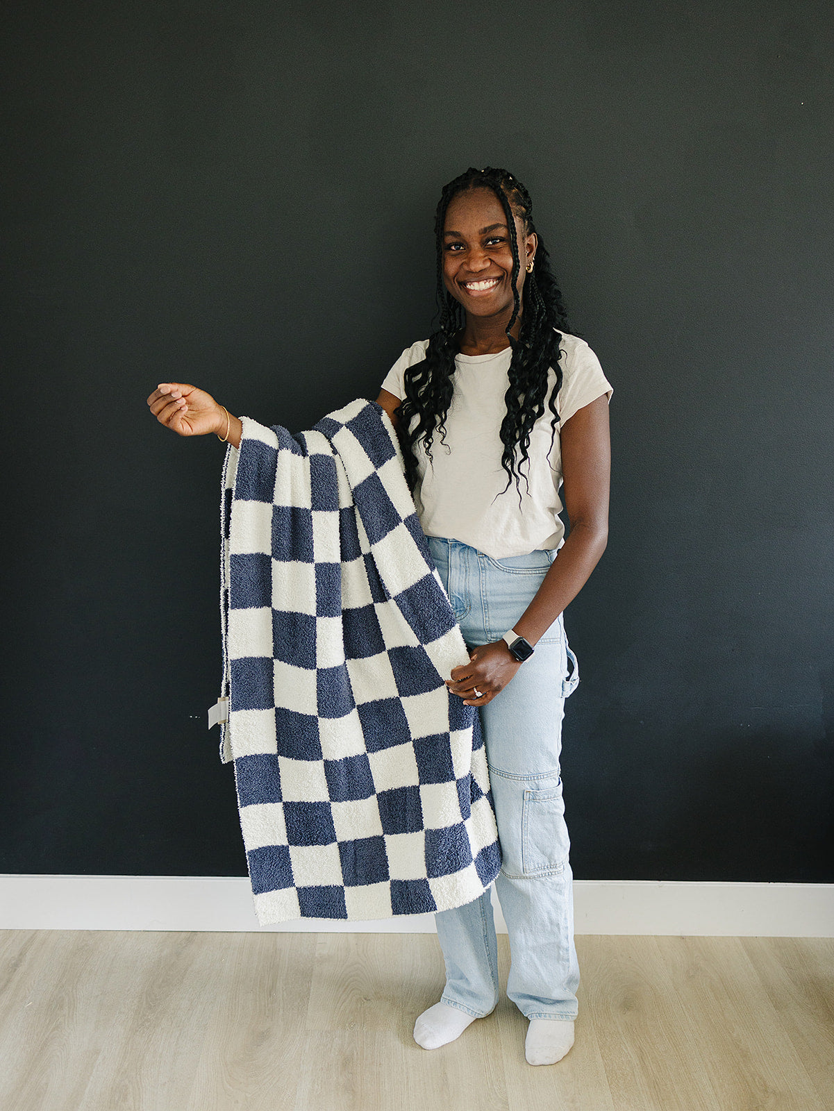 Navy Checkered Plush Blanket - HoneyBug