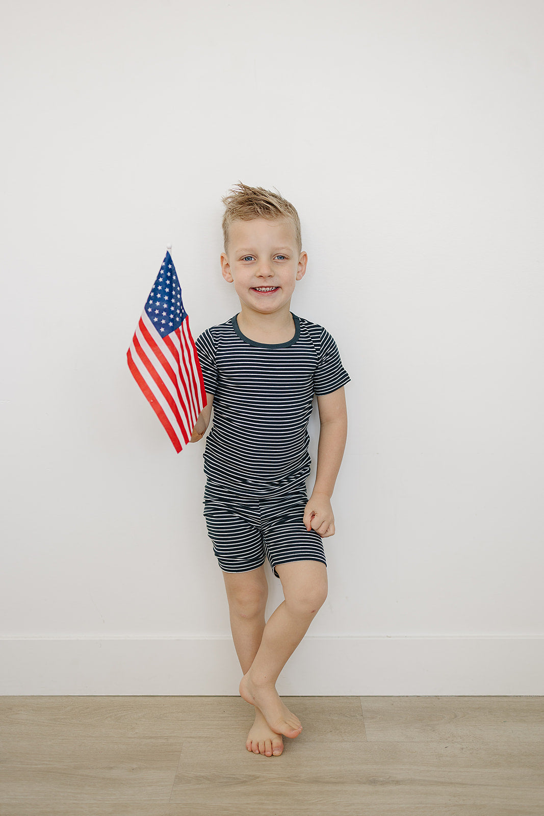 Navy Stripes Ribbed Bamboo Cozy Short Set - HoneyBug