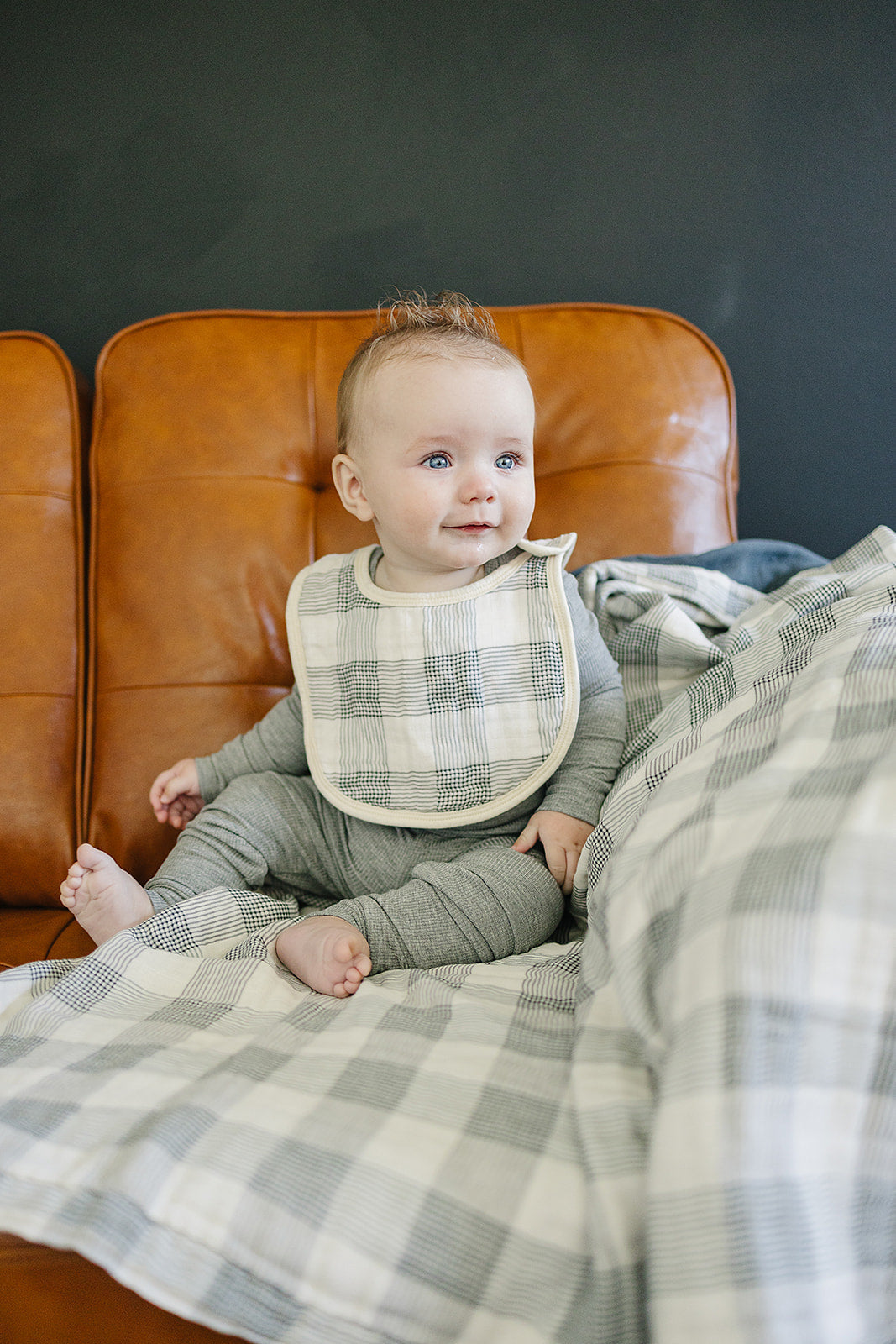 Coastal Plaid Classic Muslin Bib - HoneyBug