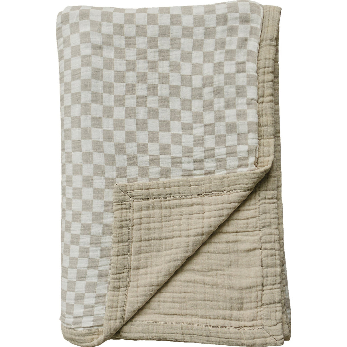 Taupe Checkered Twin Muslin Quilt - HoneyBug