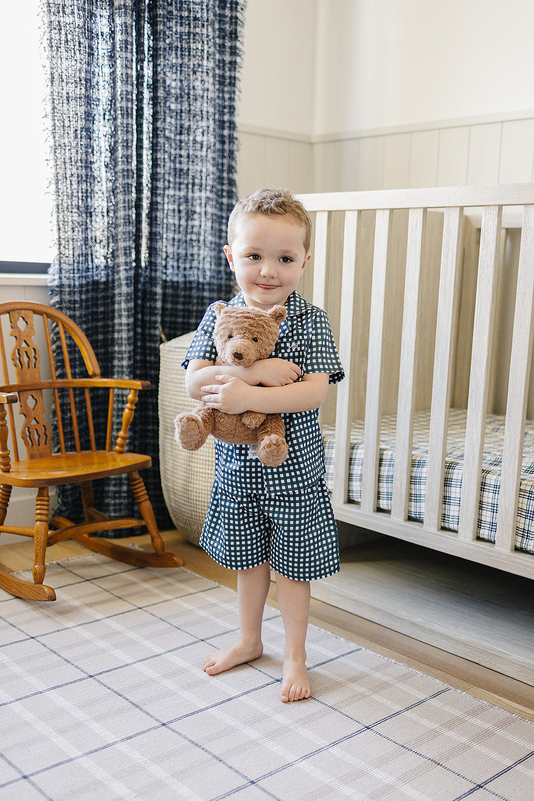 Navy Gingham Short Pajama Set - HoneyBug