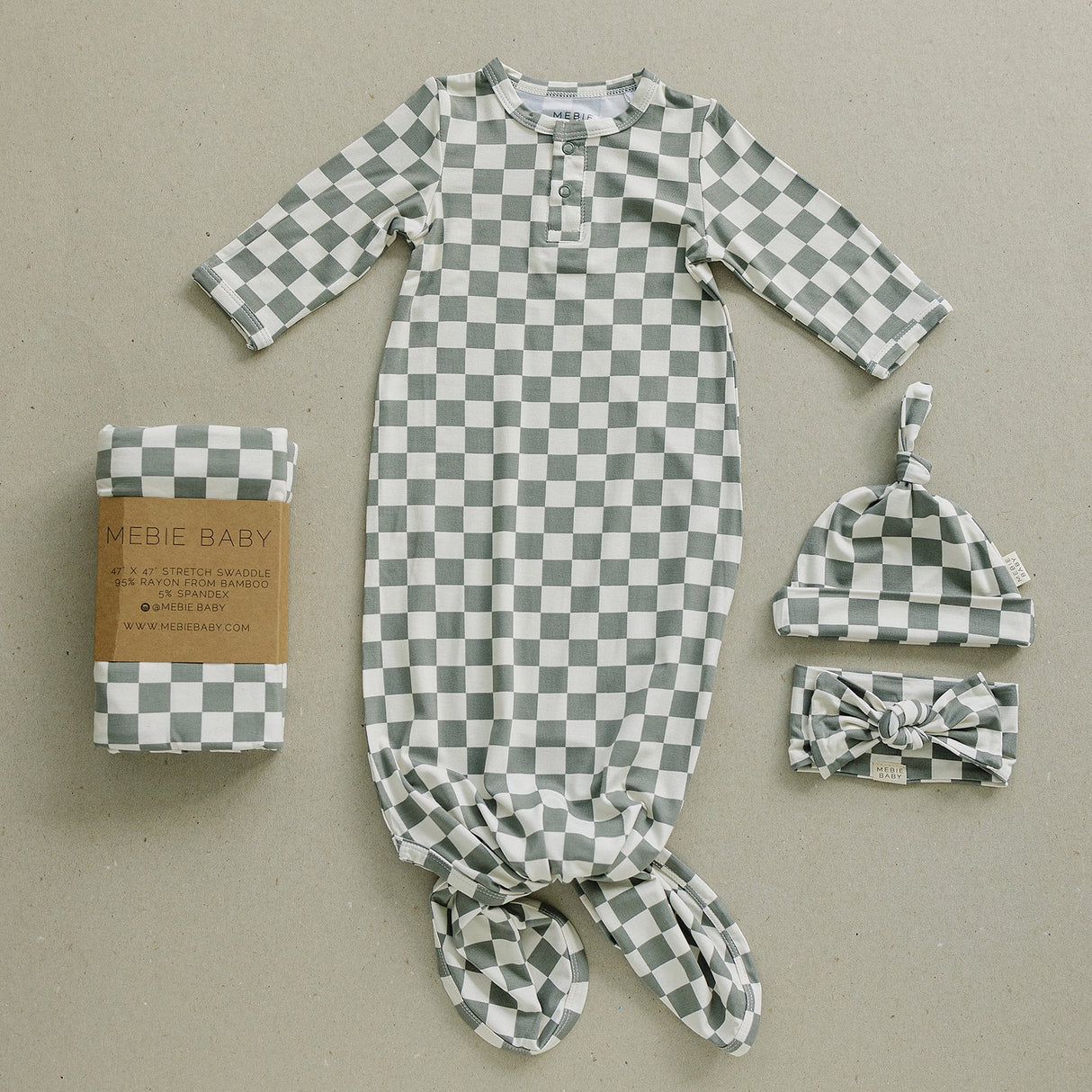 Light Green Checkered Bamboo Knot Gown - HoneyBug
