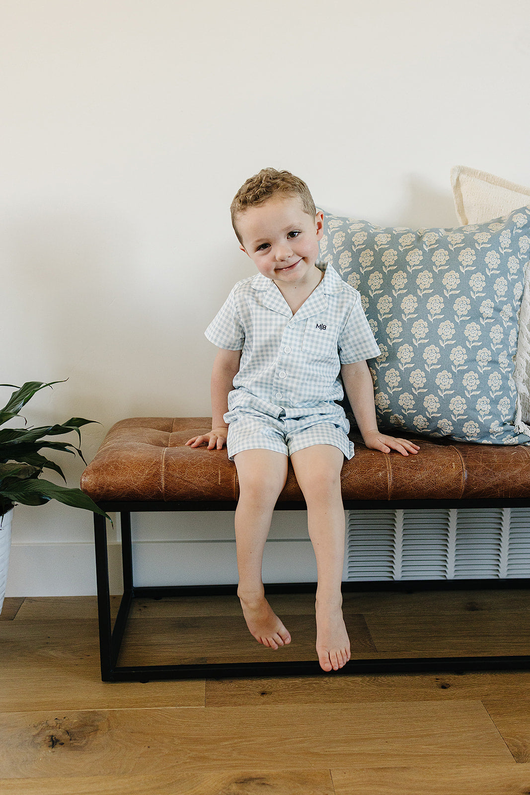 Light Blue Gingham Short Pajama Set - HoneyBug