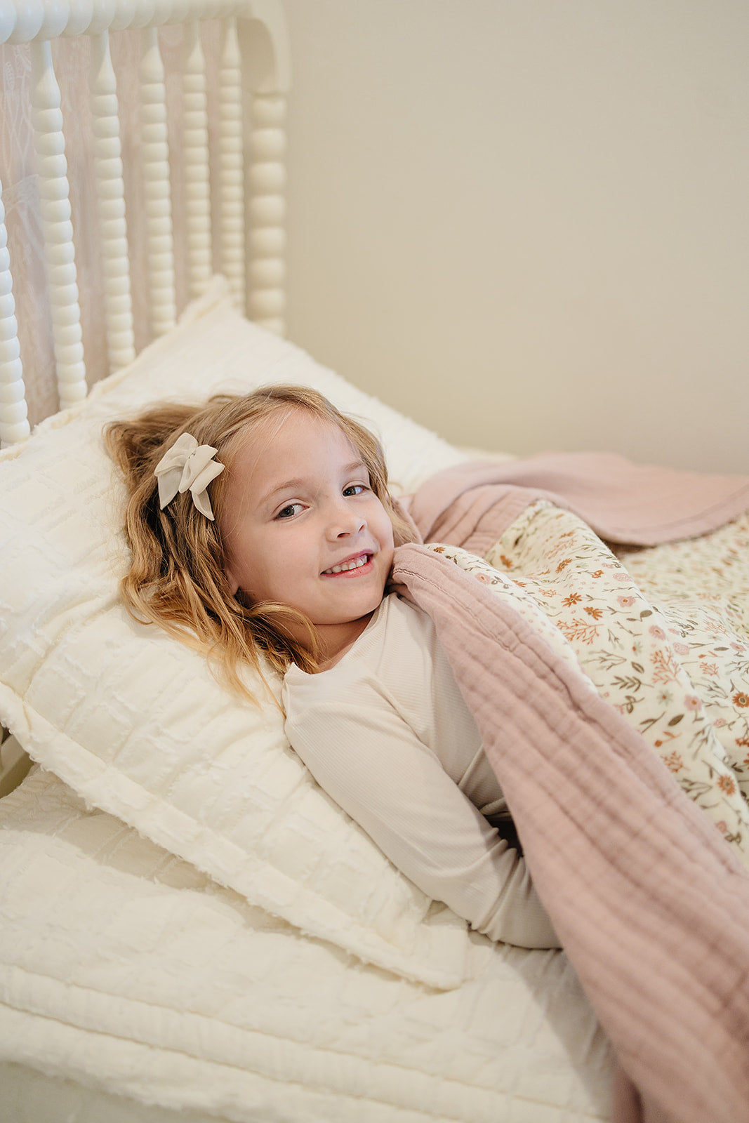 Meadow Floral + Dusty Rose Twin Muslin Quilt - HoneyBug