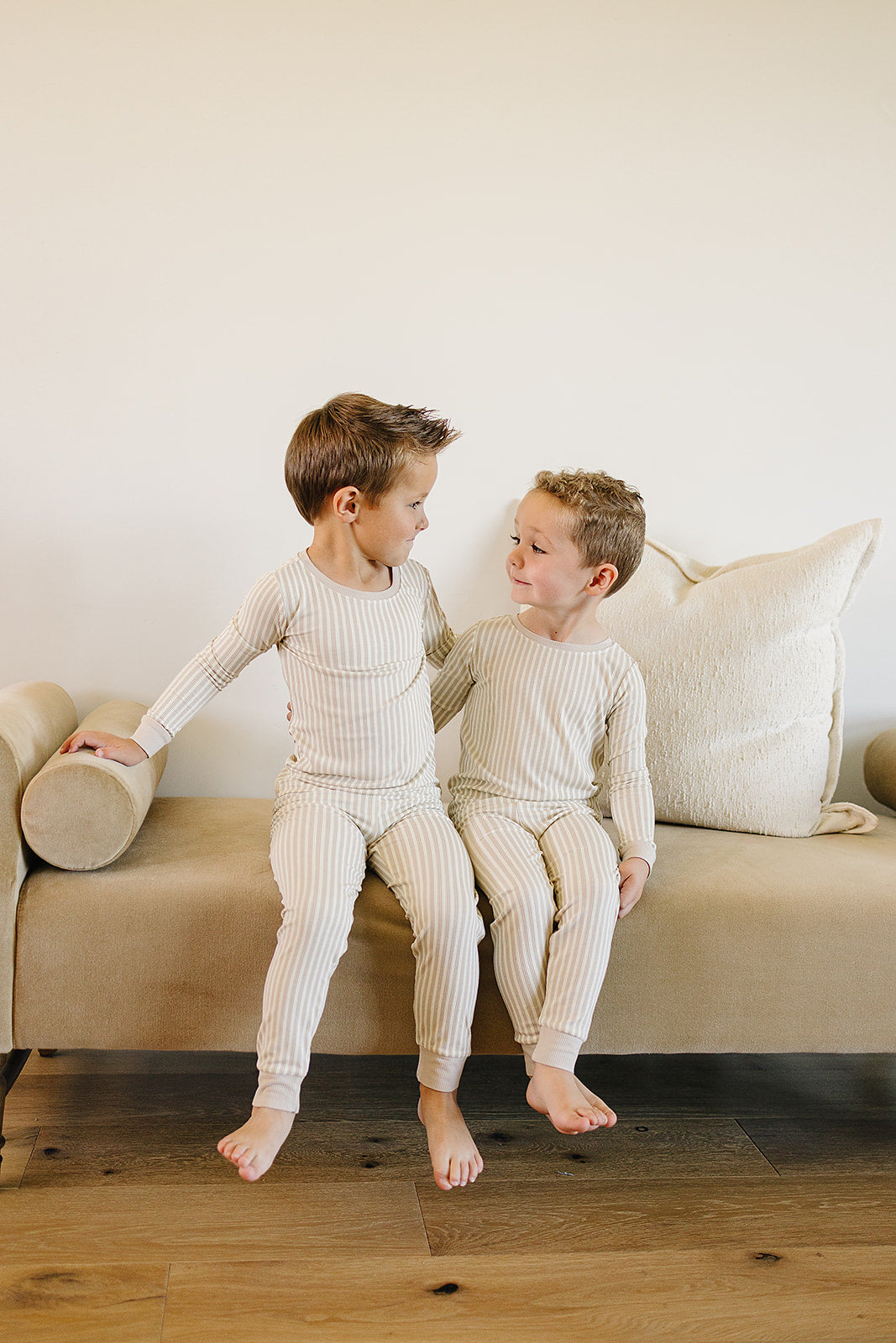 Taupe Stripe Ribbed Bamboo Cozy Set - HoneyBug