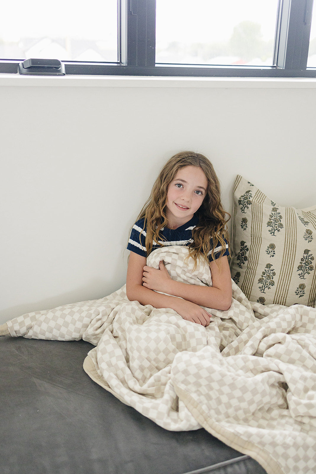 Taupe Checkered Twin Muslin Quilt - HoneyBug