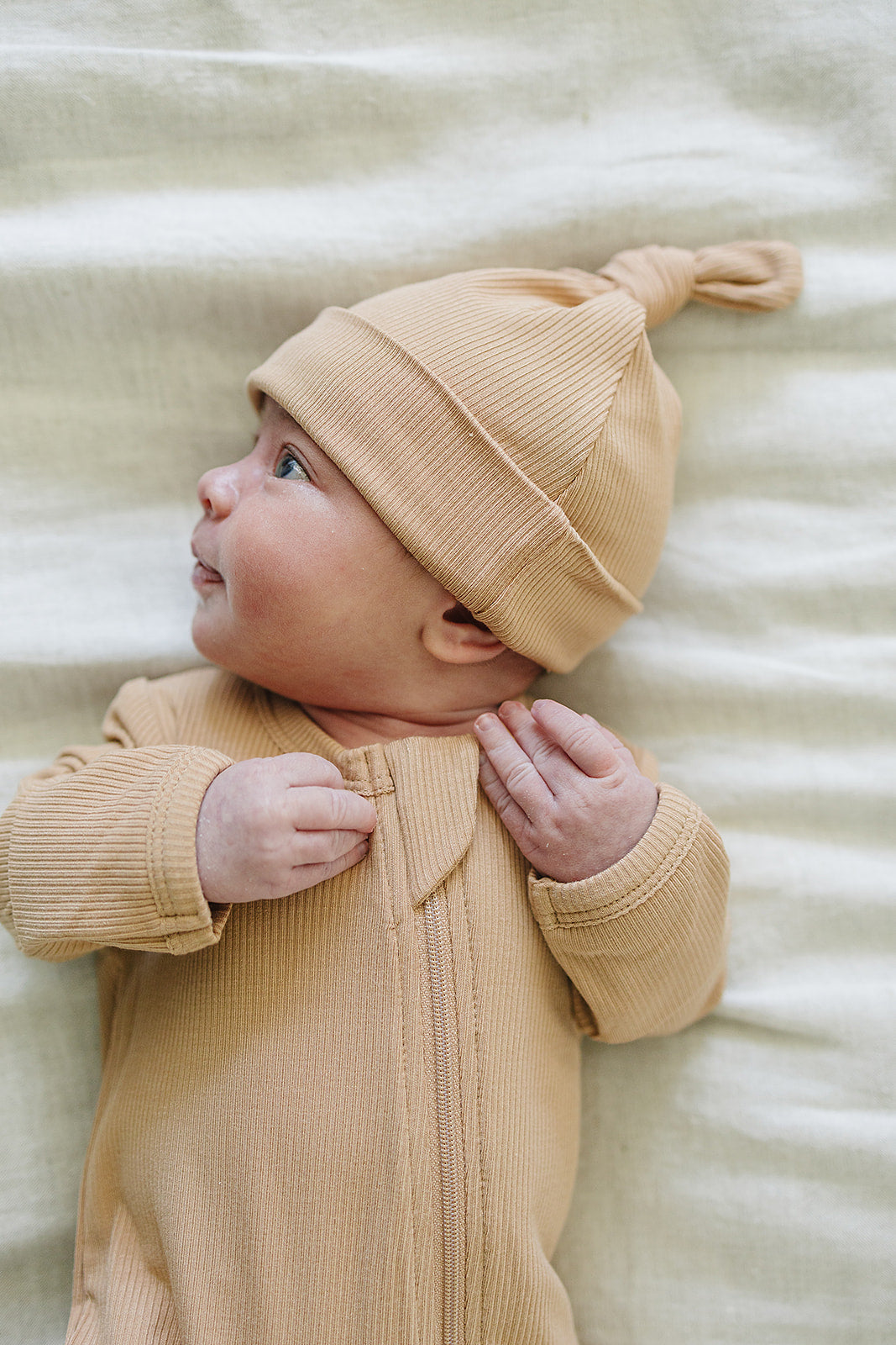 Latte Ribbed Bamboo Newborn Knot Hat - HoneyBug