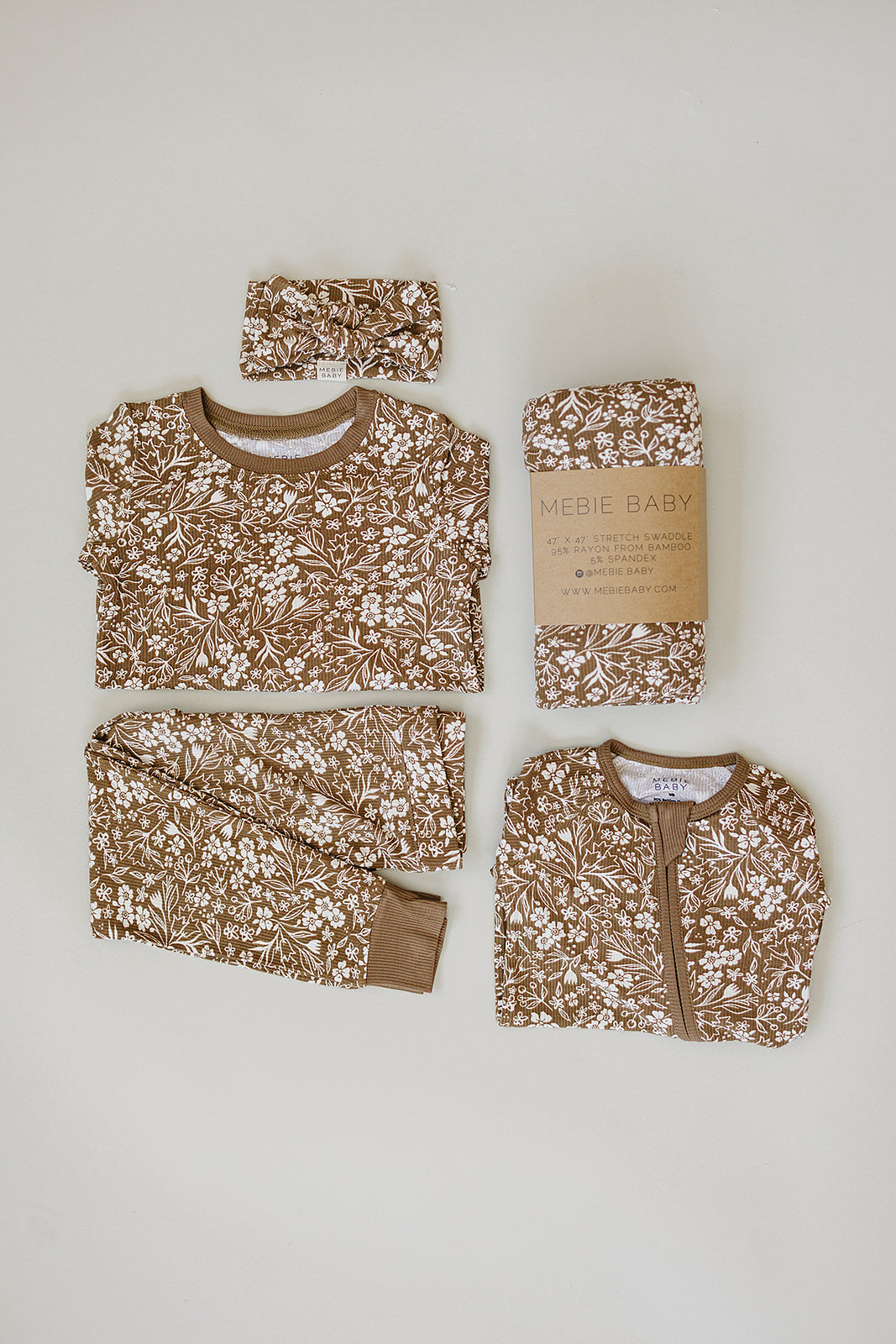 Brown Floral Ribbed Bamboo Cozy Set - HoneyBug