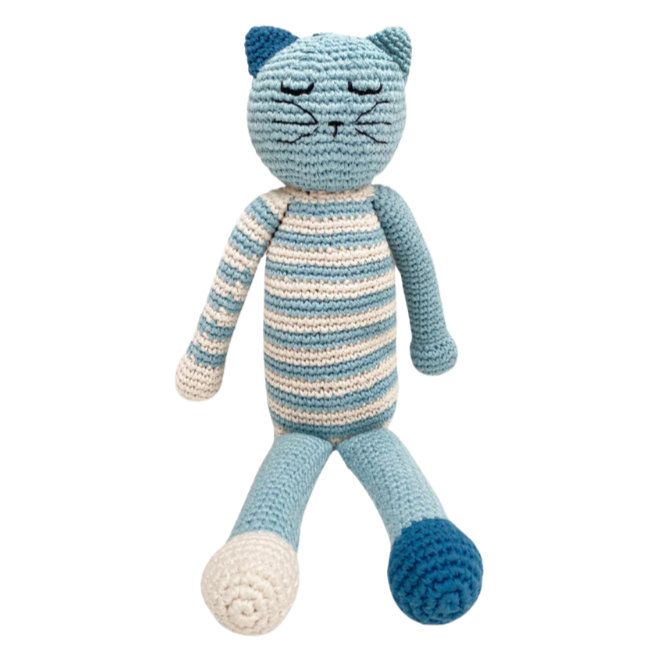 Plush Sleeping Kitten Rattle - Blue - HoneyBug