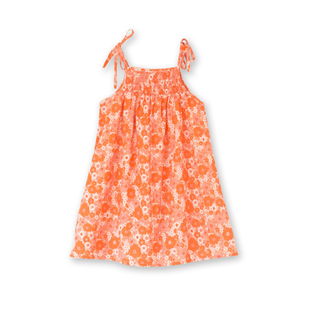 Girls' Shoulder-Tie Smocked Dress | Orange Meadow - HoneyBug