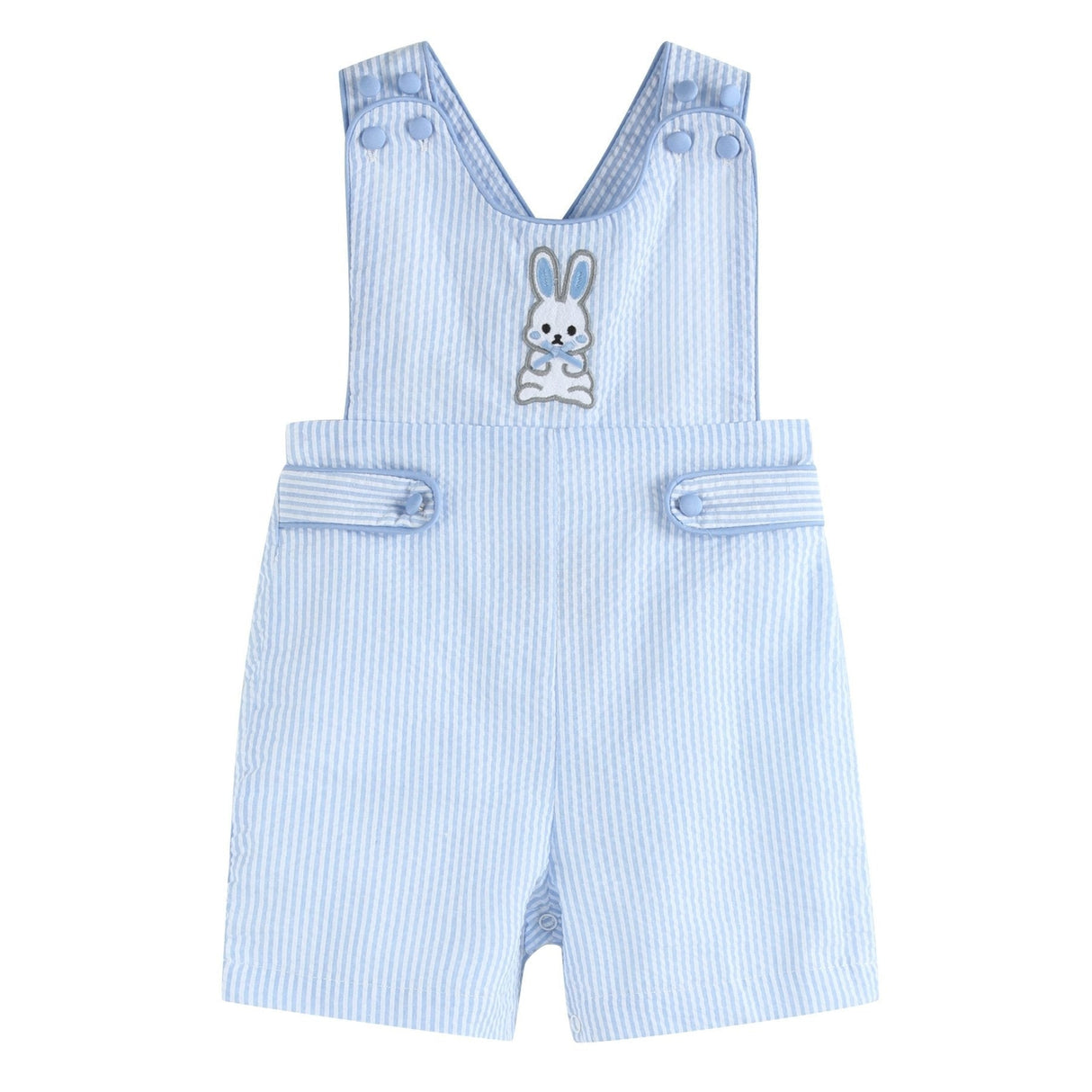 Blue Seersucker Easter Bunny Shortalls