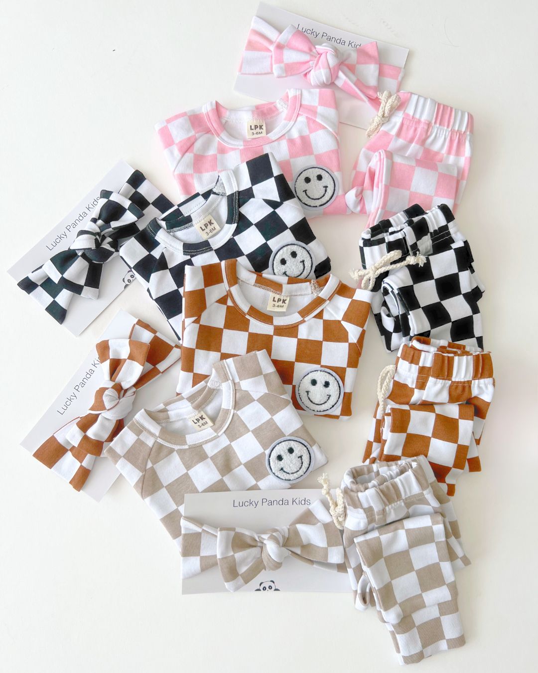 Checkered Smiley Lounge Set | Black - HoneyBug