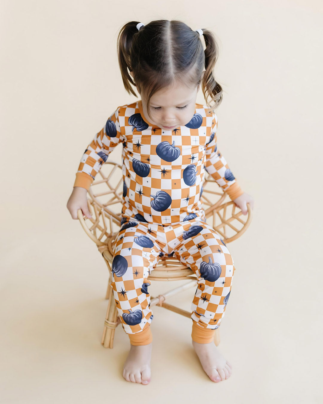 Bamboo Two Piece Set | Checkered Pumpkin - HoneyBug