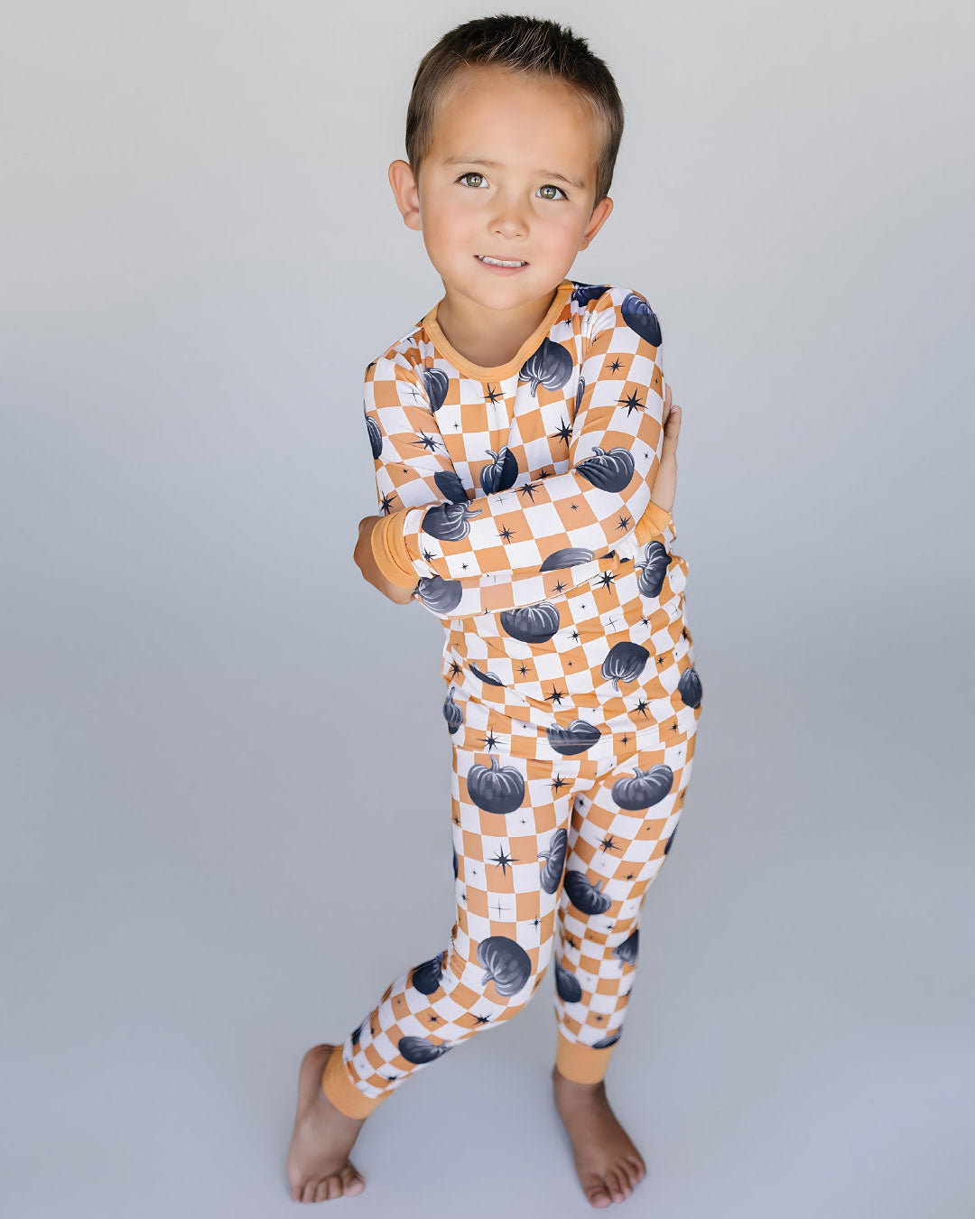 Bamboo Two Piece Set | Checkered Pumpkin - HoneyBug