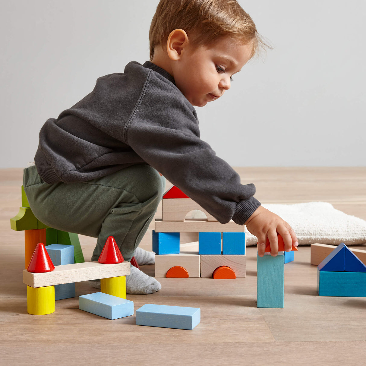 Colored Wooden Building Blocks - 46 Piece Set - HoneyBug