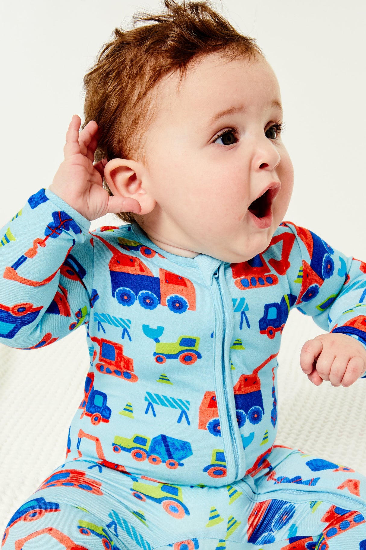 Soft & Stretchy Zipper Footie - Construction Blue - HoneyBug