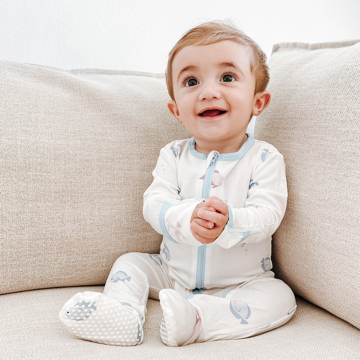Blue Fish Zippered Footie - HoneyBug
