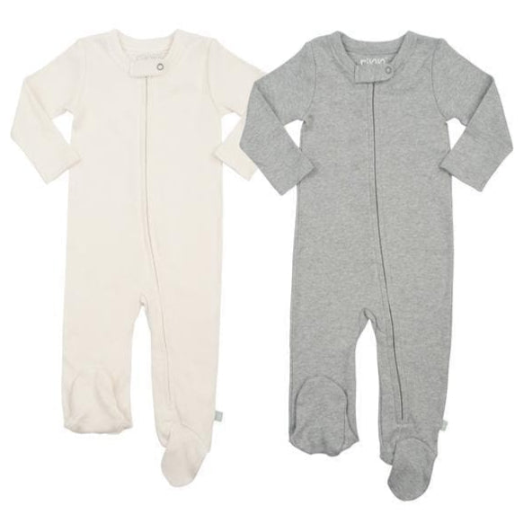 2 pc. zipper footie set | ivory & heather grey - HoneyBug